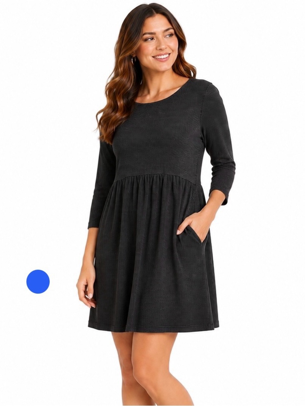 Artisan NY Ribbed Knit Fit & Flare Dress Black Gray Stripe Size Medium